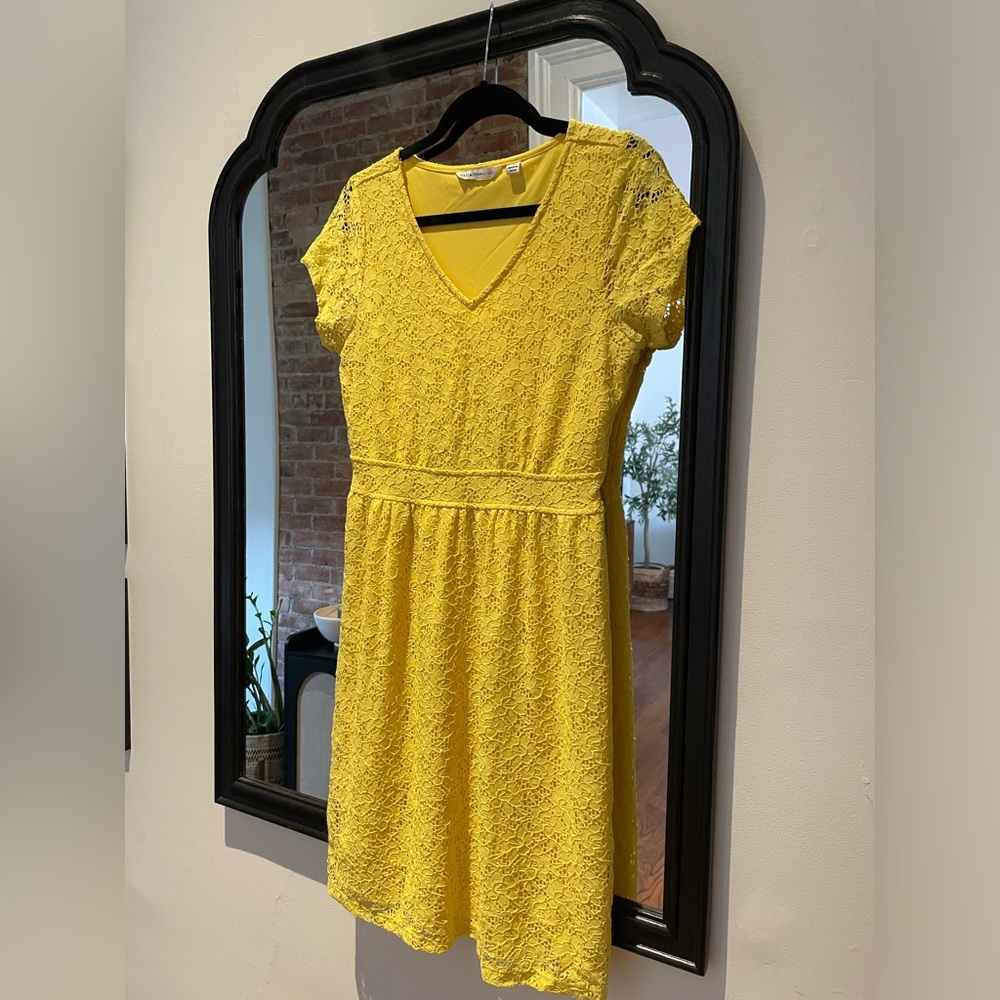Isaac Mizrahi Yellow Crochet Lace Dress (S)